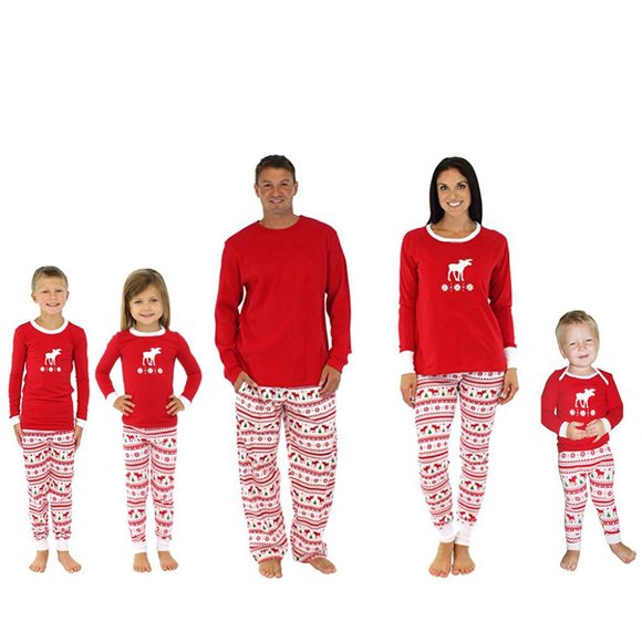 Matching Red & White Winter Christmas Family Pajamas PJs Striped Men Women Kids - Picture 1 of 16
